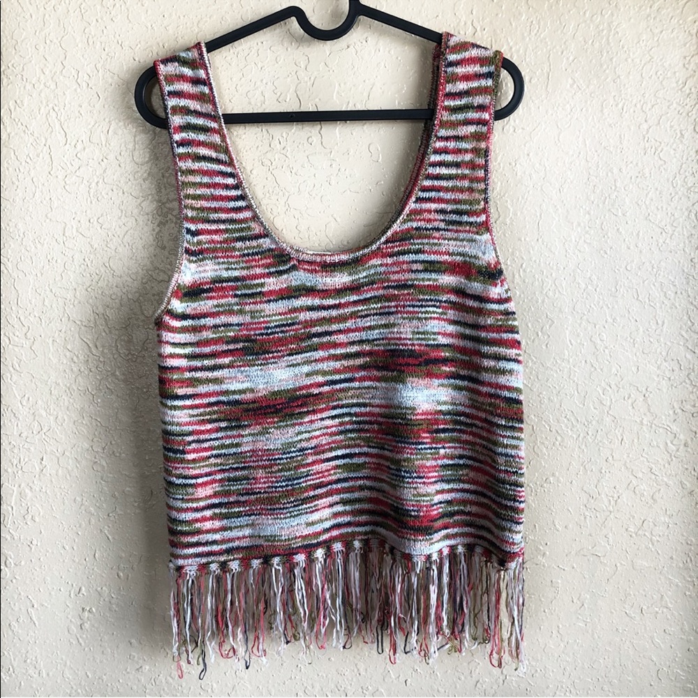 Rocks & Indigo Multicolored Fringe Hem Tank Top
